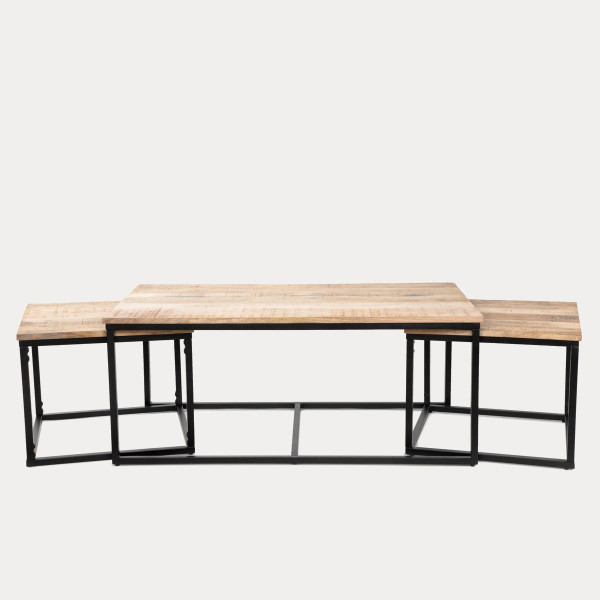 Zestaw stolików kawowych MAYA lite drewno mango   metal 110x60x45 cm HOMLA