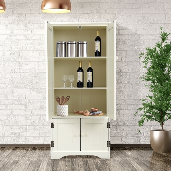 Costway Accent Storage Cabinet Adjustable Shelves Antique 2 Door Floor