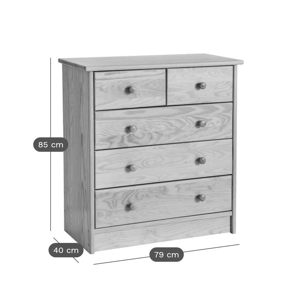 IRIS - Commode 5 tiroirs en bois massif gris