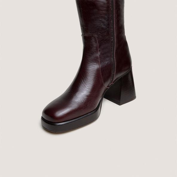 Bottes à plateformesen cuir vieilli chocolat taille mollet M | BETINA