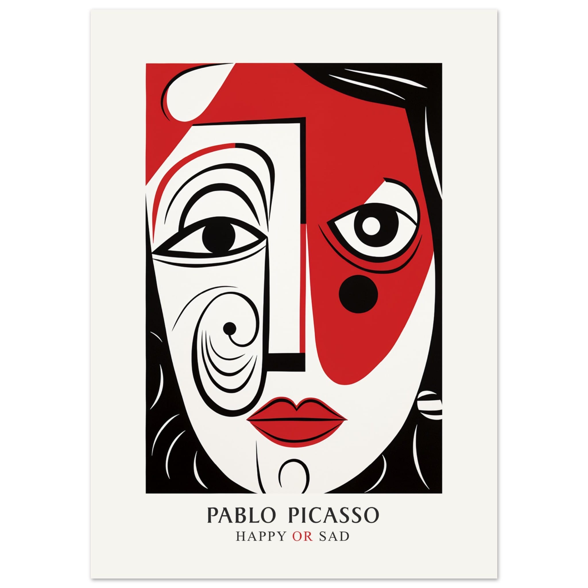 Artfulprints Poster Pablo Picasso - Happy or sad  - 50x70 cm - Rood
