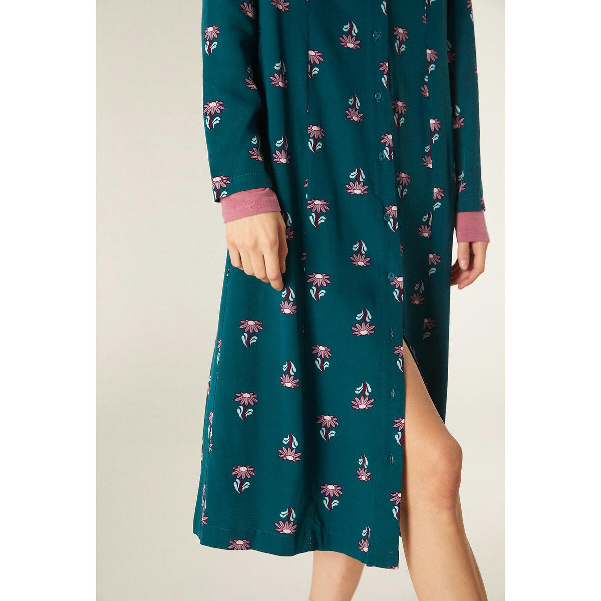 Robe midi imprimée et boutonnée