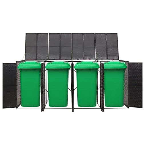 NNEVL Quadruple Wheelie Bin Shed Black 274x80x117 cm Poly Rattan