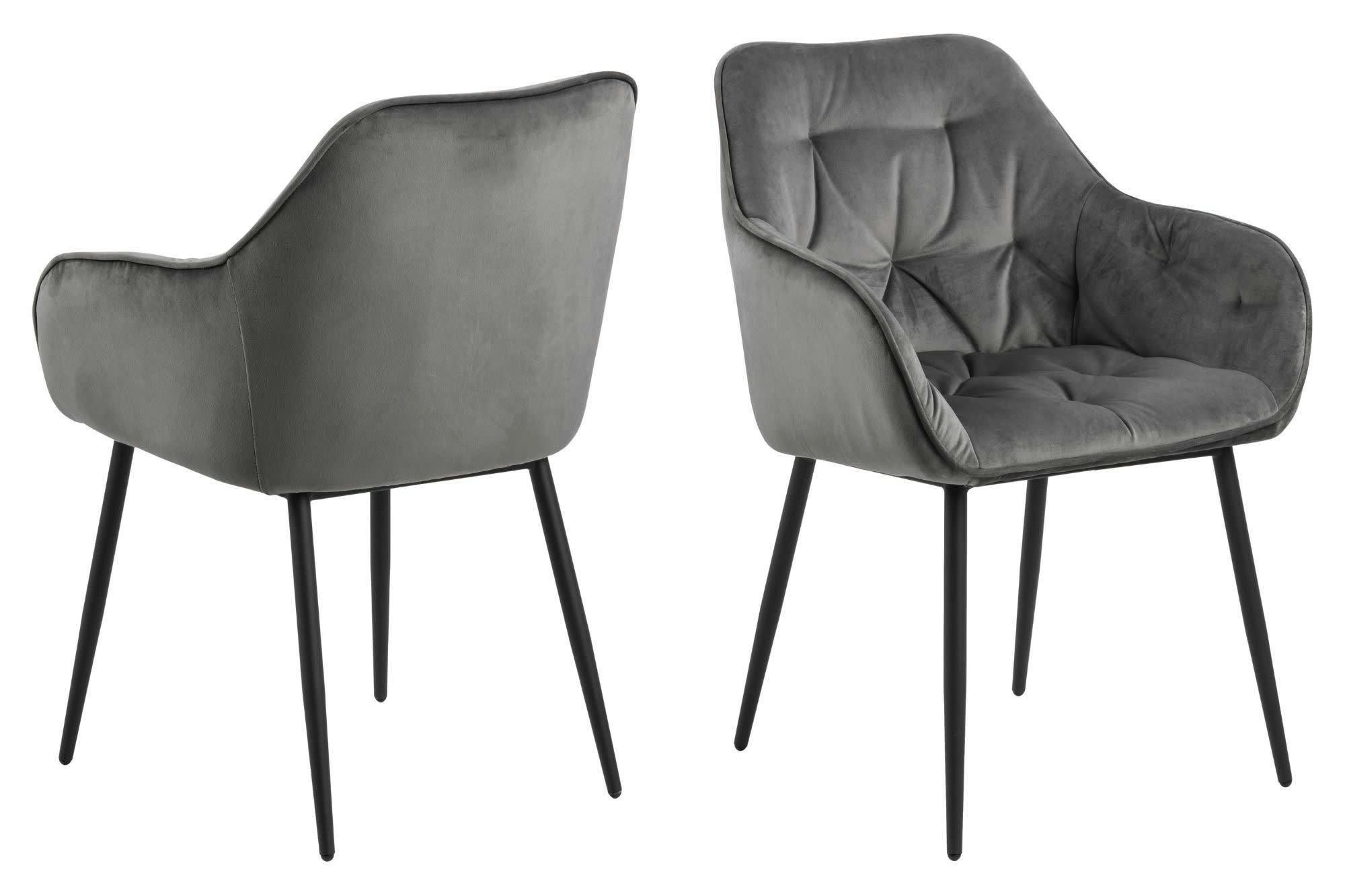 TERI - Lot de 2 fauteuil de salle à manger en velours et métal