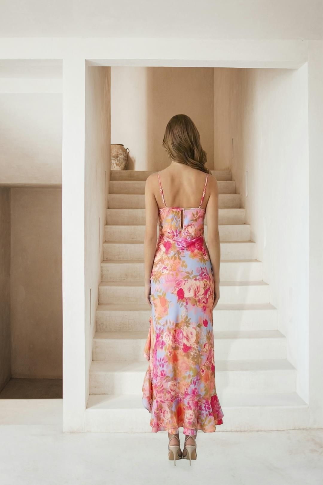Chi Chi London Cami Floral Print Ruffle Hem Maxi Dress in Multi
