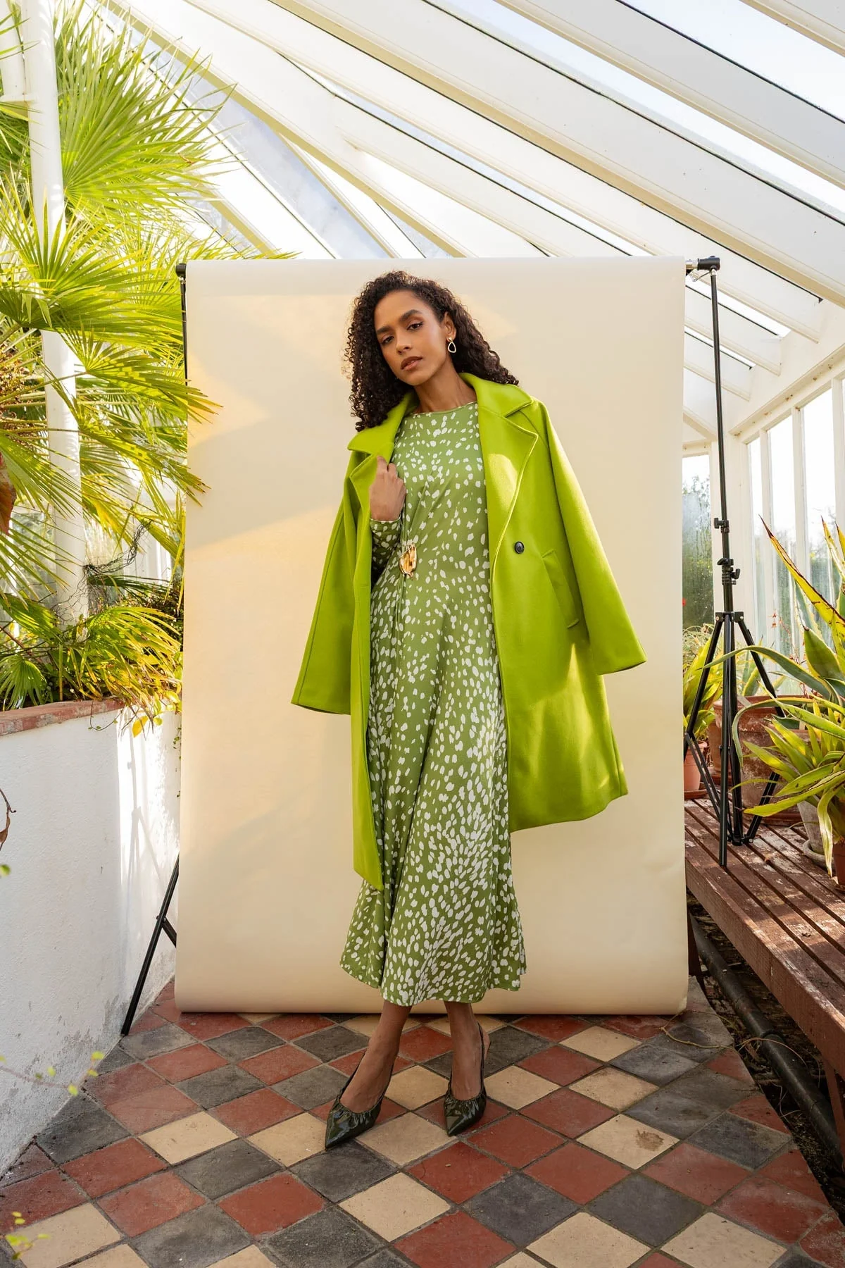 Double Breasted Coat in Green