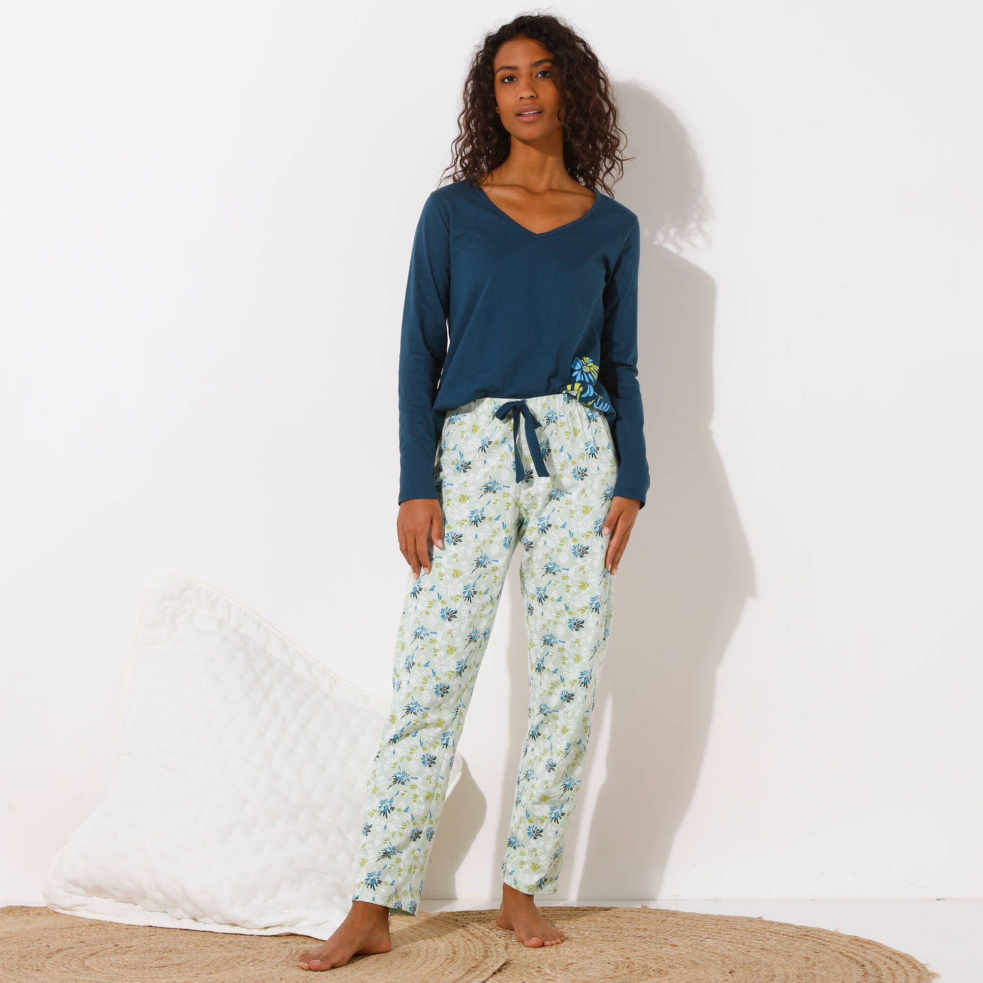 Haut de pyjama manches longues imprimé placé