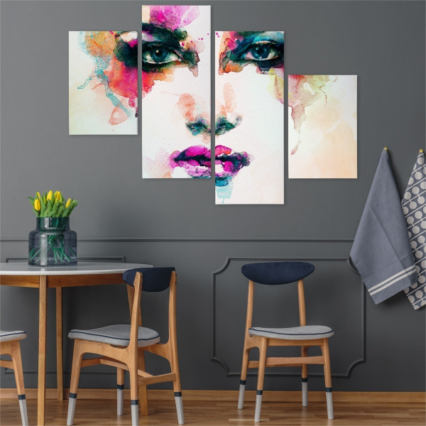 Obraz 4-Częściowy Kobieca TWARZ Akwarela 80x50cm