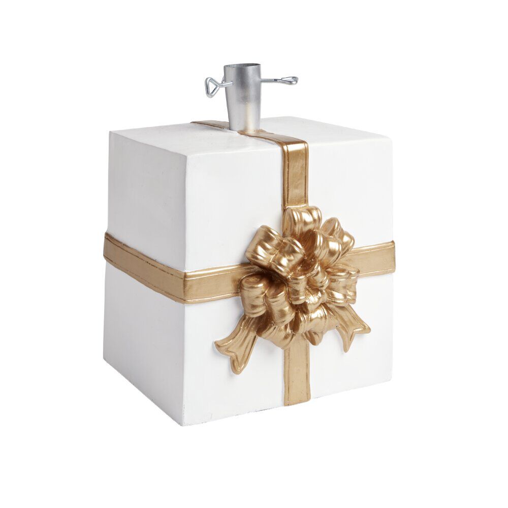 Pied de sapin forme cadeau blanc et doré 30x30xH34cm