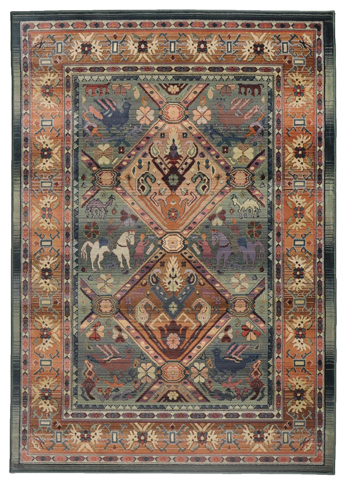 GABIRO - Tapis d'orient nomade tissé machine - vert 60x90 cm