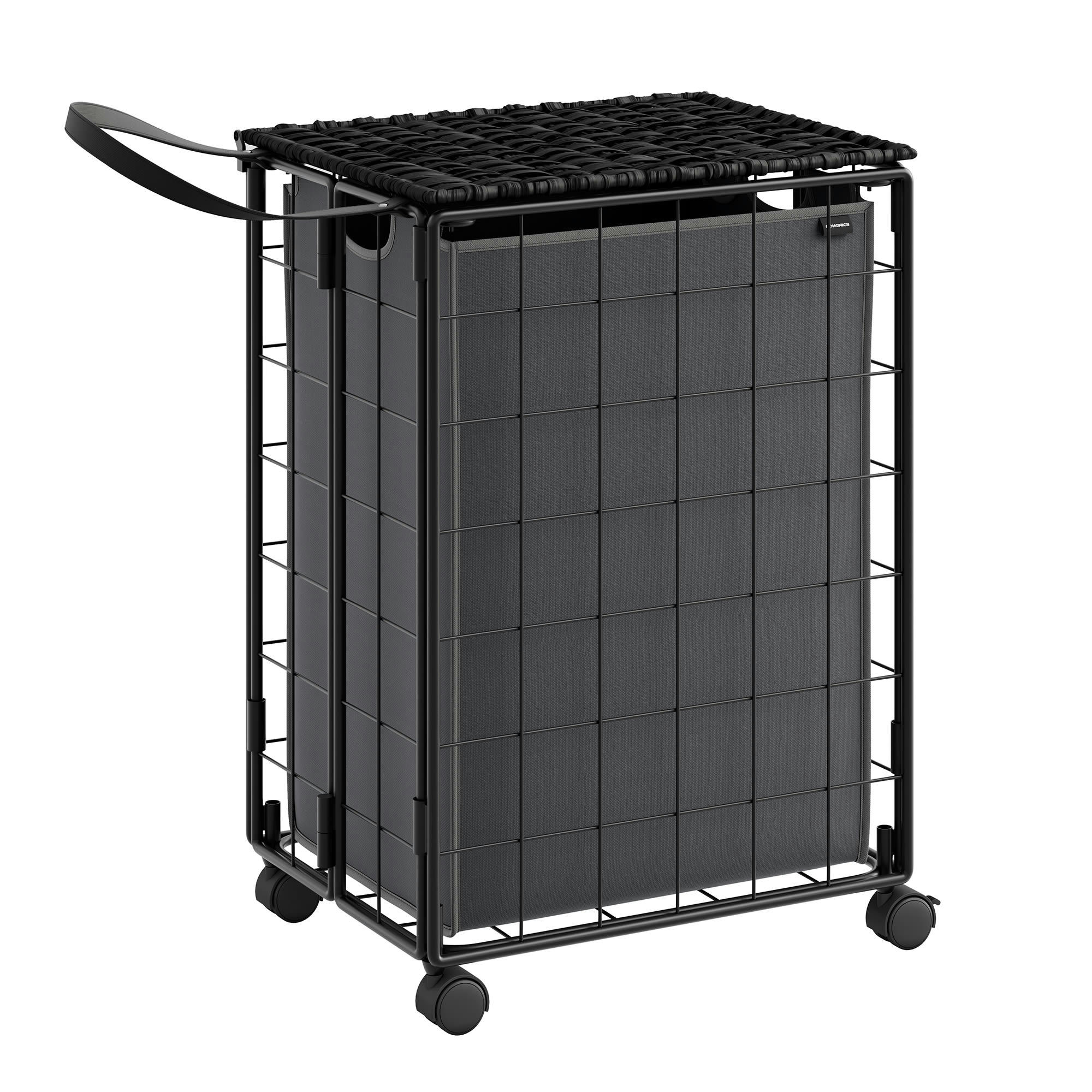 - Panier à linge sale 90l acier tissu noir d'encre et gris ardoise