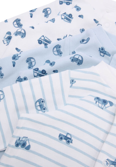 Baby Boys 3pk Blue Cars Sleepsuits