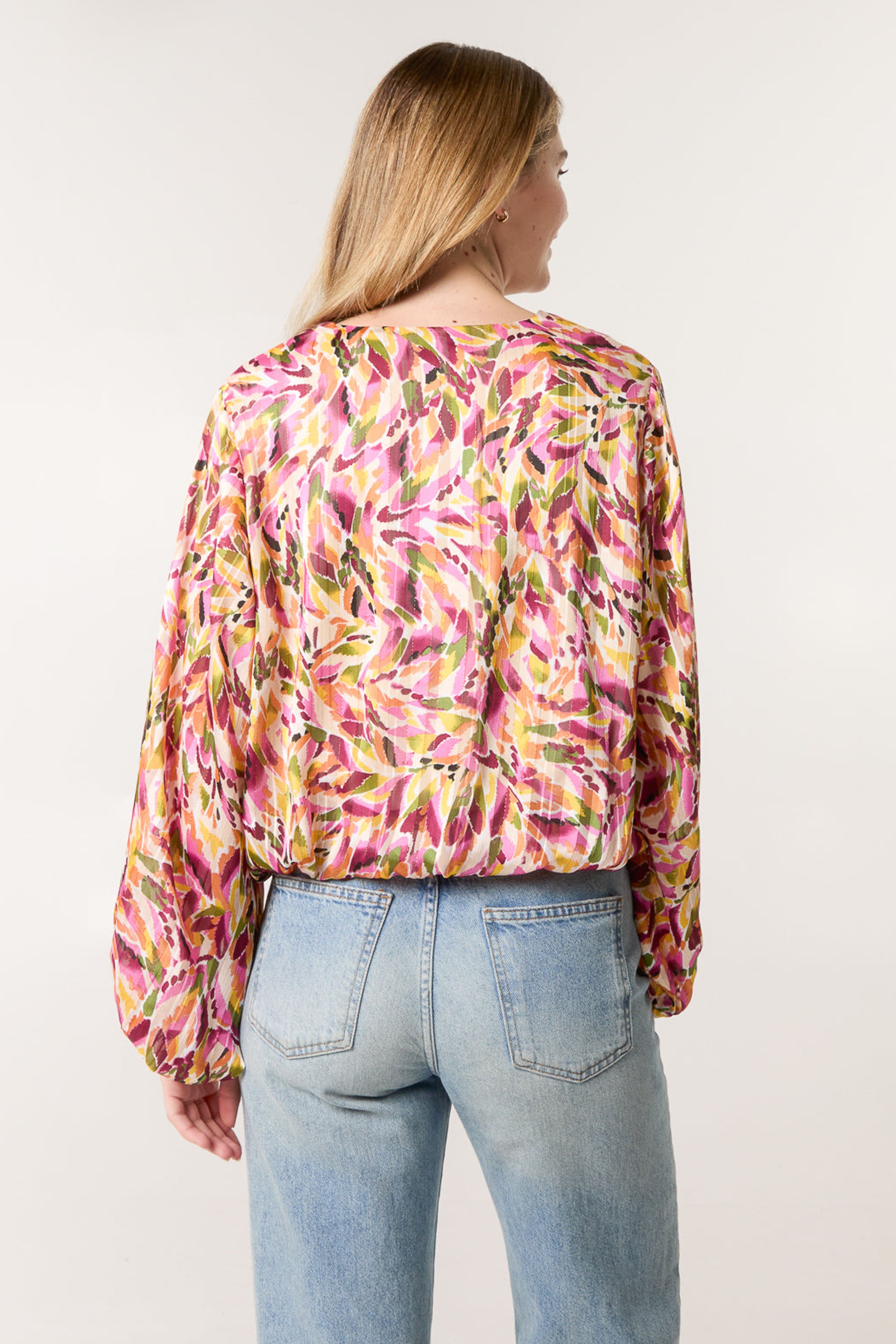 Blue Vanilla Multi Printed V Neck Puffball Top