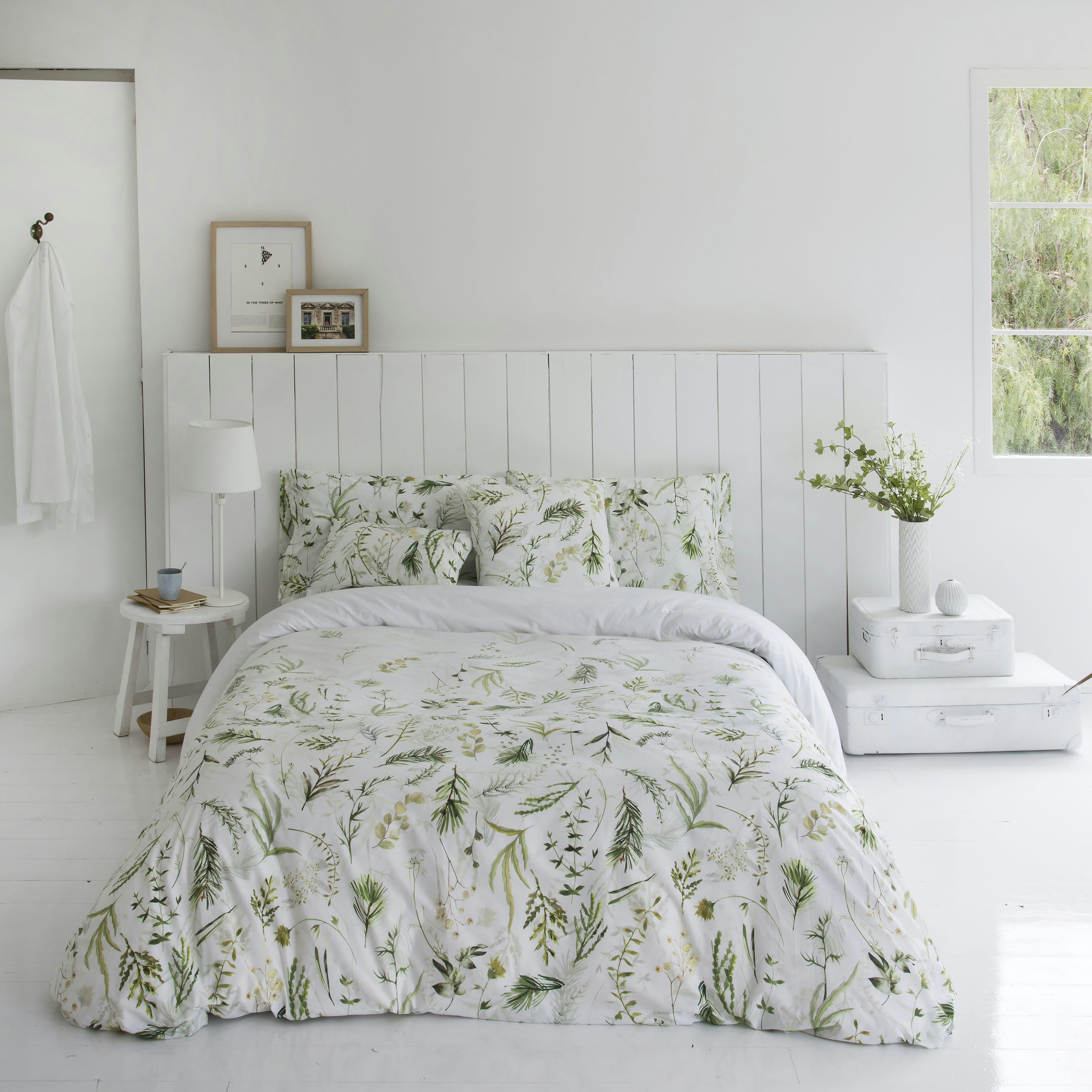 BONGO - Housse de couette imprimé floral en percale Coton Vert 200x200 cm