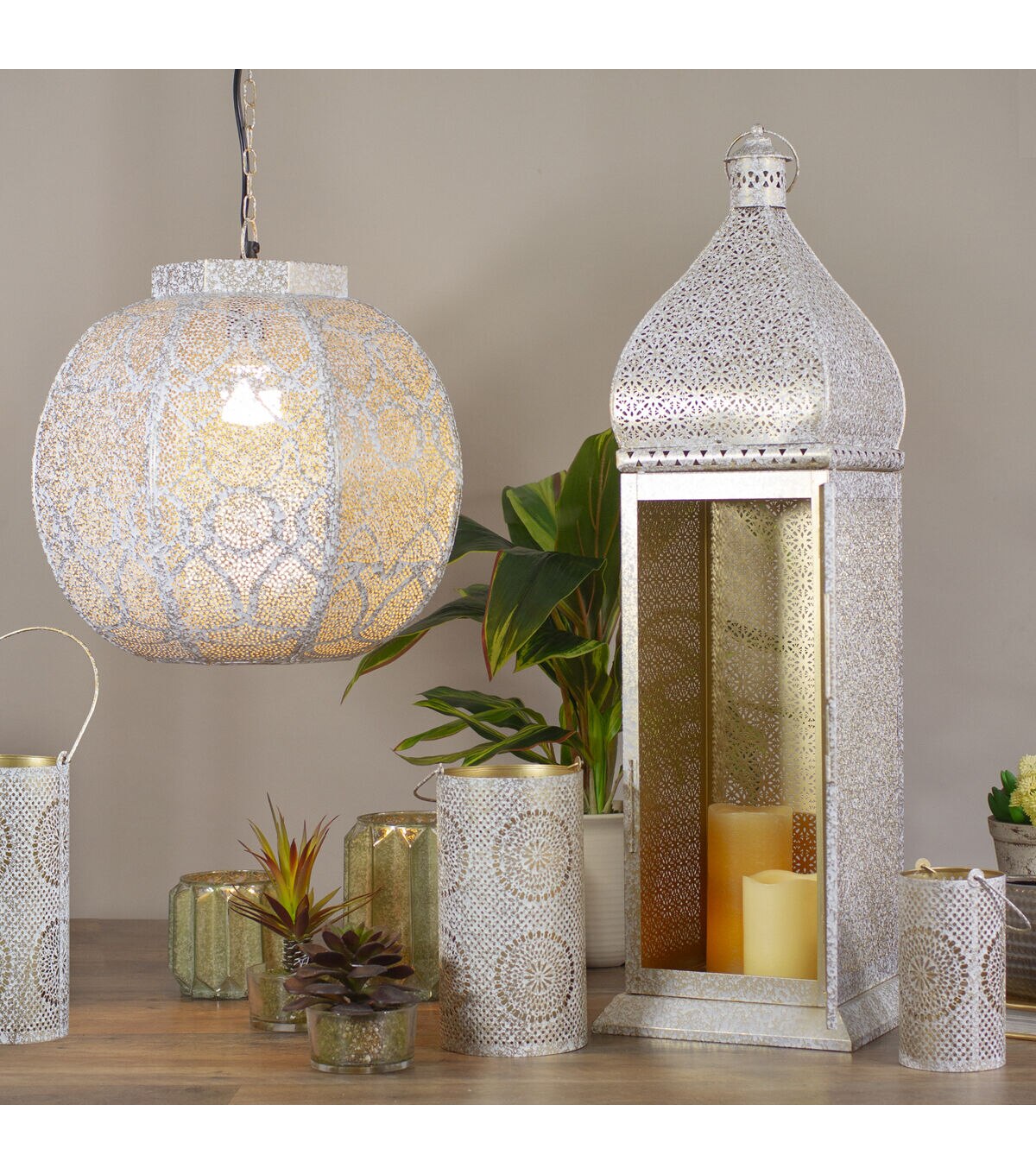Northlight 30.5 White Gold Moroccan Pillar Candle Lantern