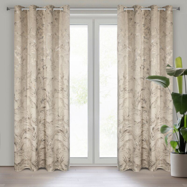 Zasłona na przelotkach z welwetu nadruk glamour DEBRA 135X270 beżowa