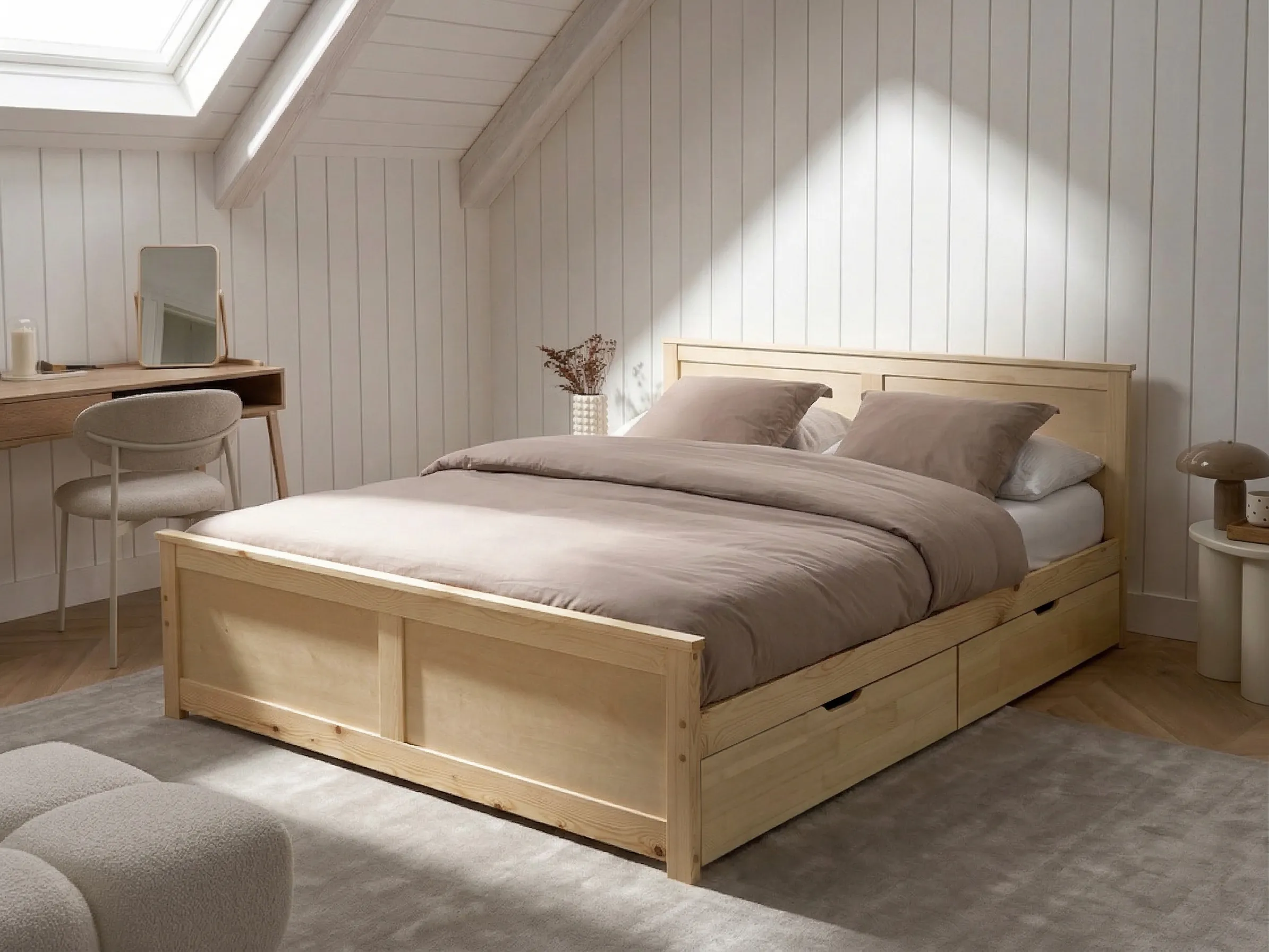 Bed with 2 Drawers Pine Wood DAUPHIN 160 x 200 cm (EU King Size) Light Brown
