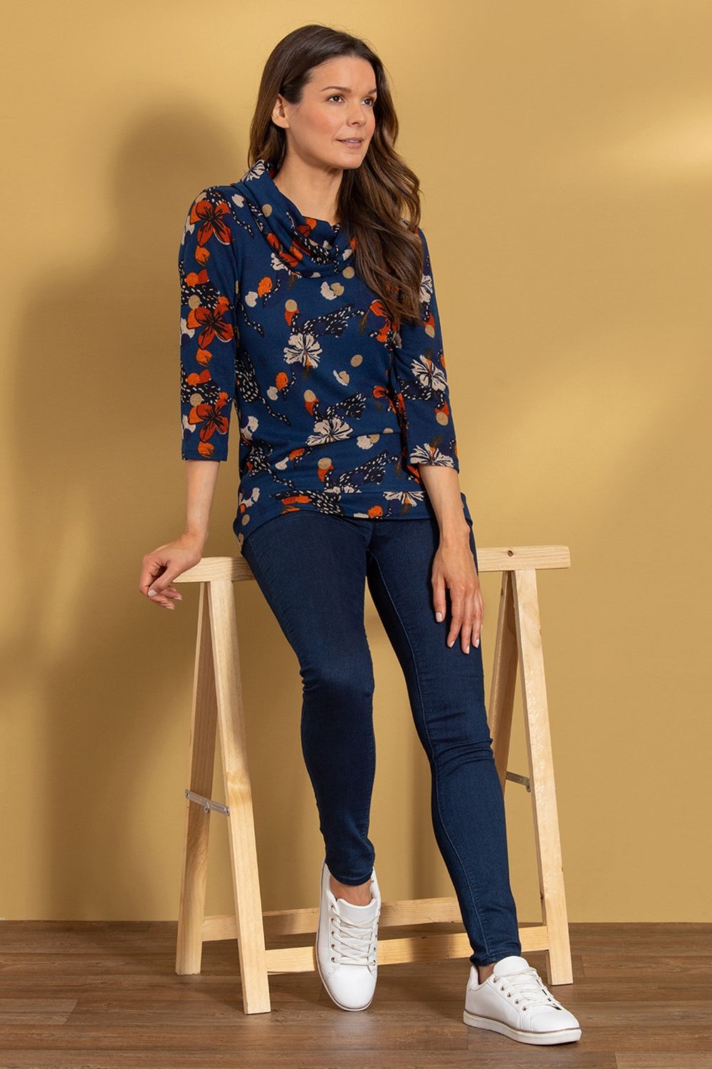 Klass. Floral Print Cowl Neck Knit Top