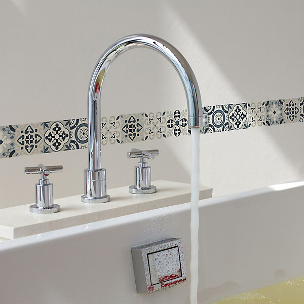 Frise adhésive autocollante borgatella bleu 5 cm X 300 cm, motif carreaux de ciment ancien, déco intérieure murale, revêtement mur
