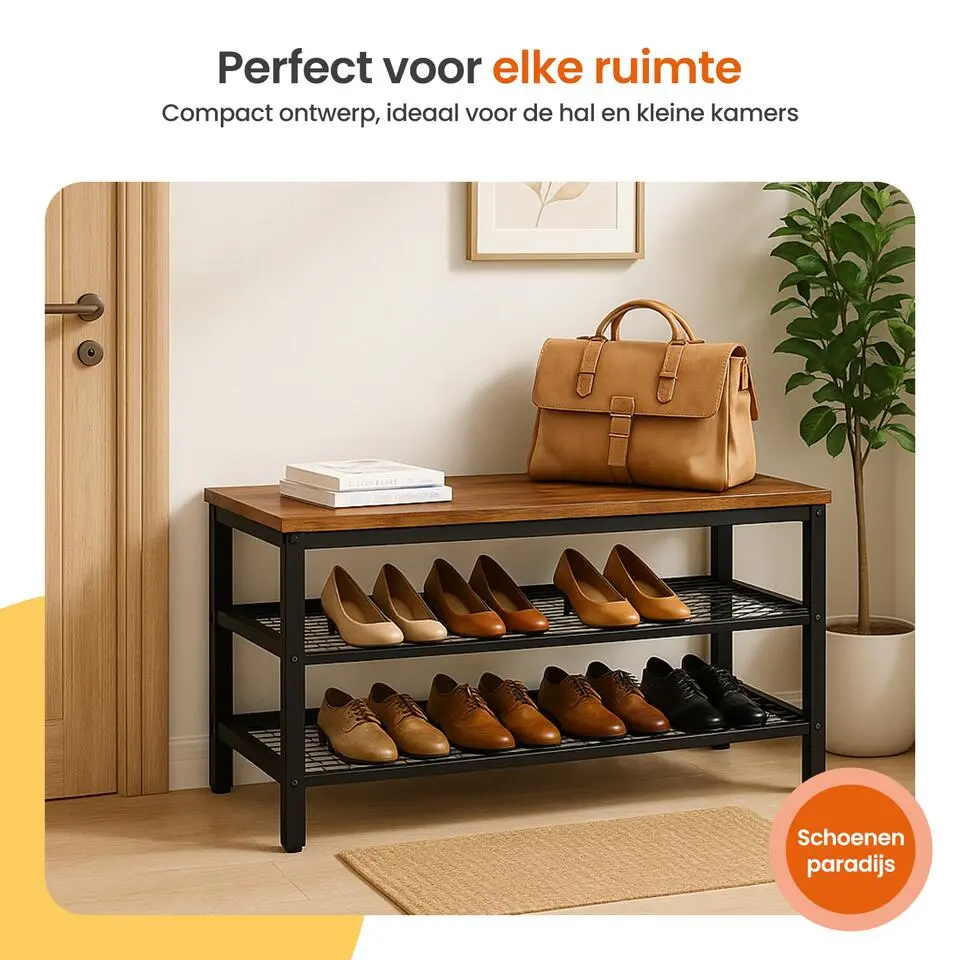 Goliving Schoenenrek - Schoenenbank - Halbank - Industrieel - Bruin