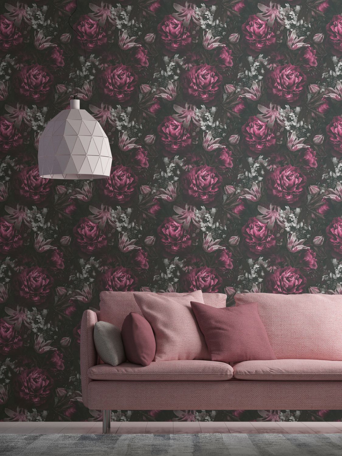 Livingwalls behang bloemmotief lila paars, zwart, grijs en wit - 53 cm x 10.05 m - AS-385094