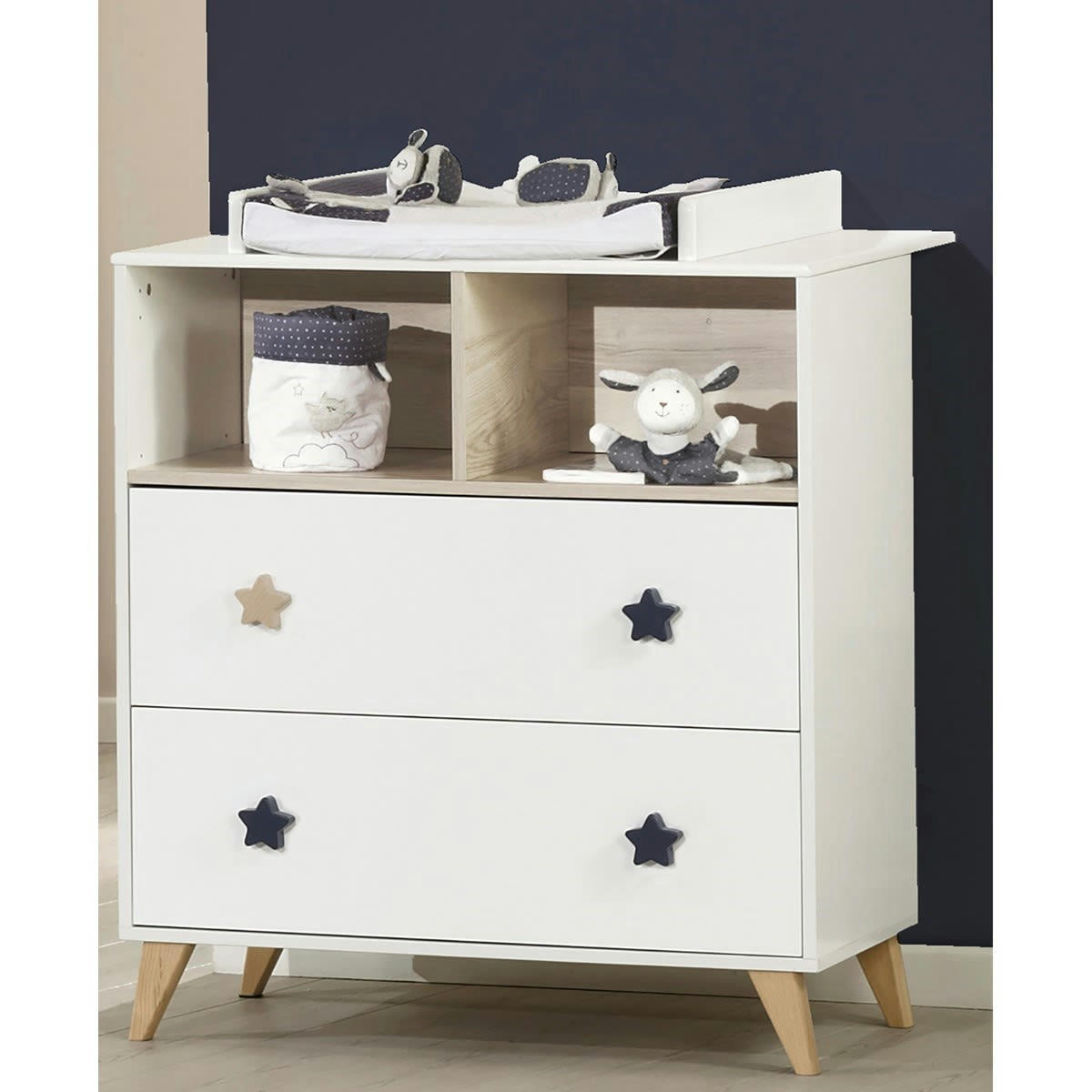OSLO - Commode 2 tiroirs 2 niches boutons étoile