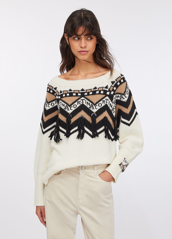 Maglia jacquard con applicazioni