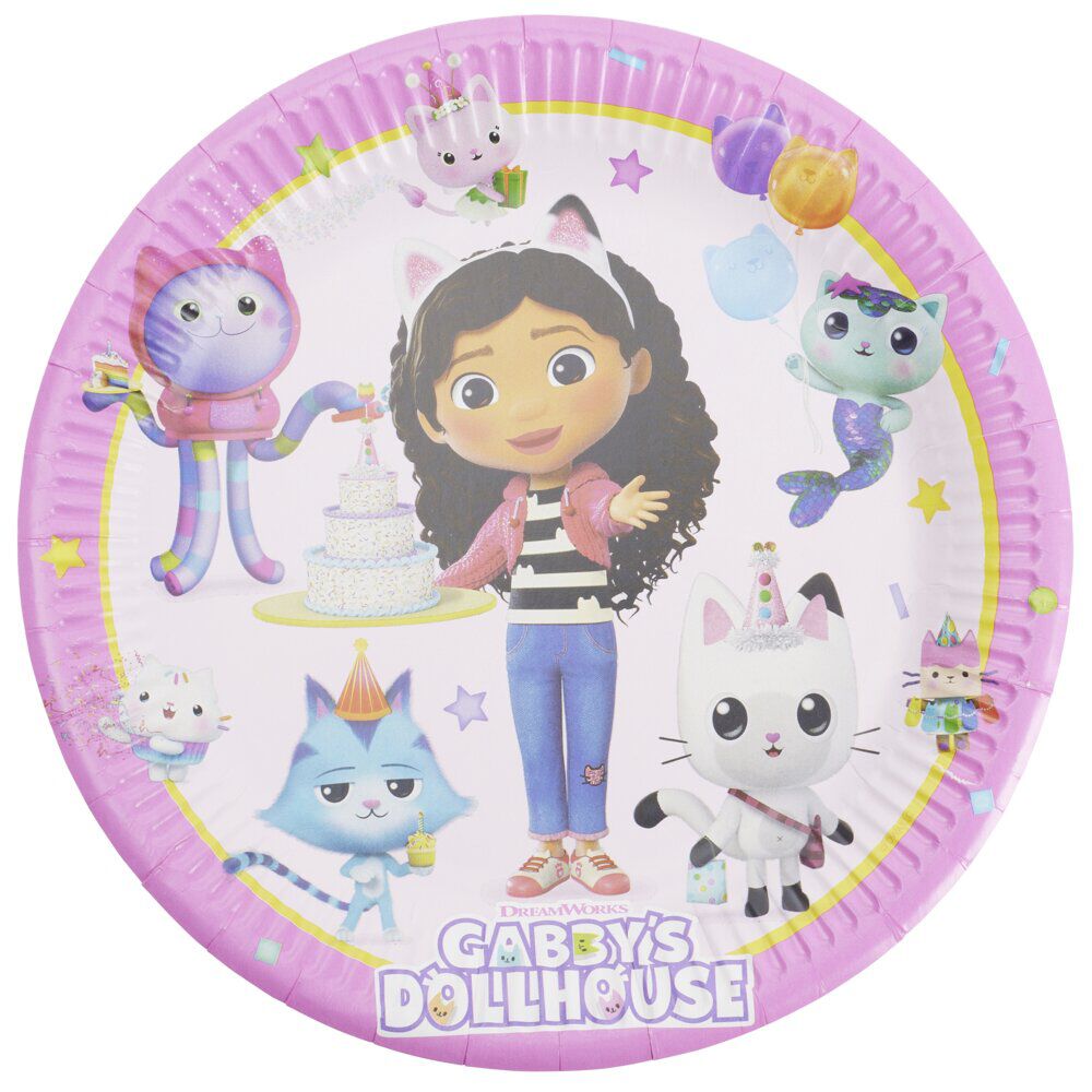 Lot de 8 assiettes rondes en carton Gabby's Dollhouse roses Ø22,5cm