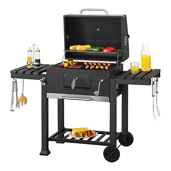 Chariot de barbecue au charbon de bois Arnad 105 x 135 x 48 cm noir casa.pro