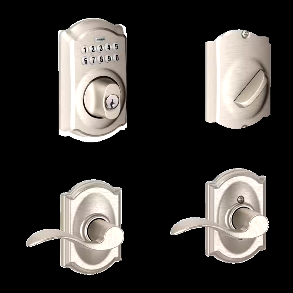Schlage Camelot/Accent Electronic Keypad Deadbolt Door Lock & Lever Combo, Satin Nickel