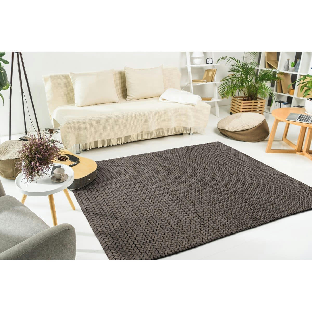 BORY - Tapis tressé main en Laine Gris 160x230 cm