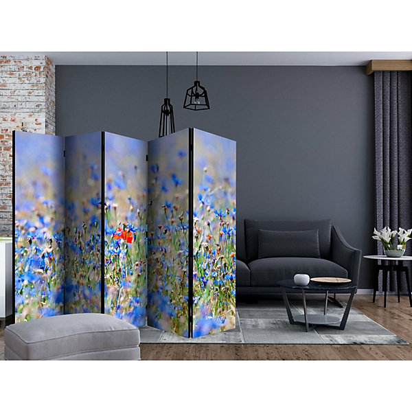 Paravent à Motif Champ de Bleuets aux Nuances Célestes 225 x 172 cm Rouge et Vert