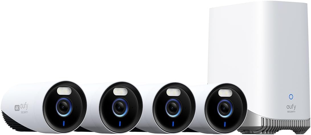 eufy Security eufyCam E330 (Professional) -Cam Kit  4K Outdoor Security Camera System  24/7 Recording  Plug-in  Wi-Fi NVR  Face Recognition AI  10CH  Local Storage (Renewed)