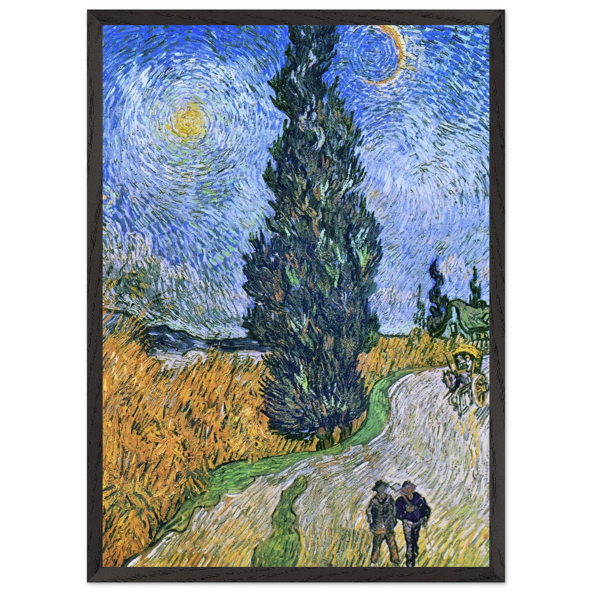 Artfulprints Poster met Lijst Vincent van Gogh - Landweg in de Provence bij nacht  - 50x70 cm - Blauw