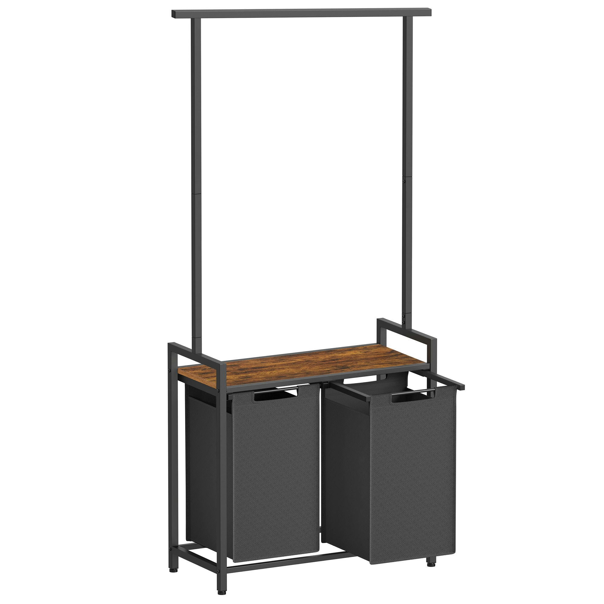 - Paniers à linge 2 compartiments effet bois marron rustique et noir