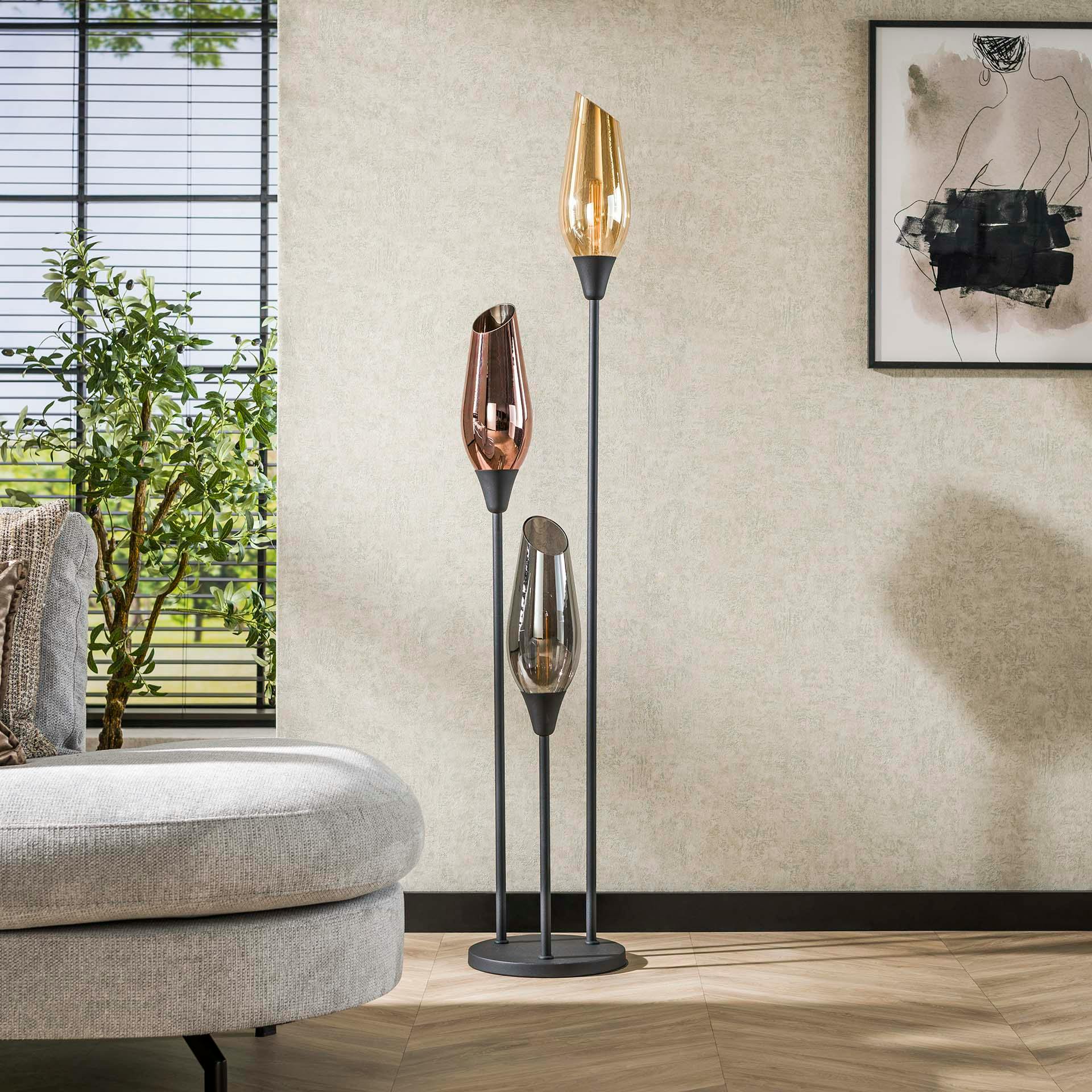 Lampadaire vintage avec abat-jour en verre forme torche NIAGARA