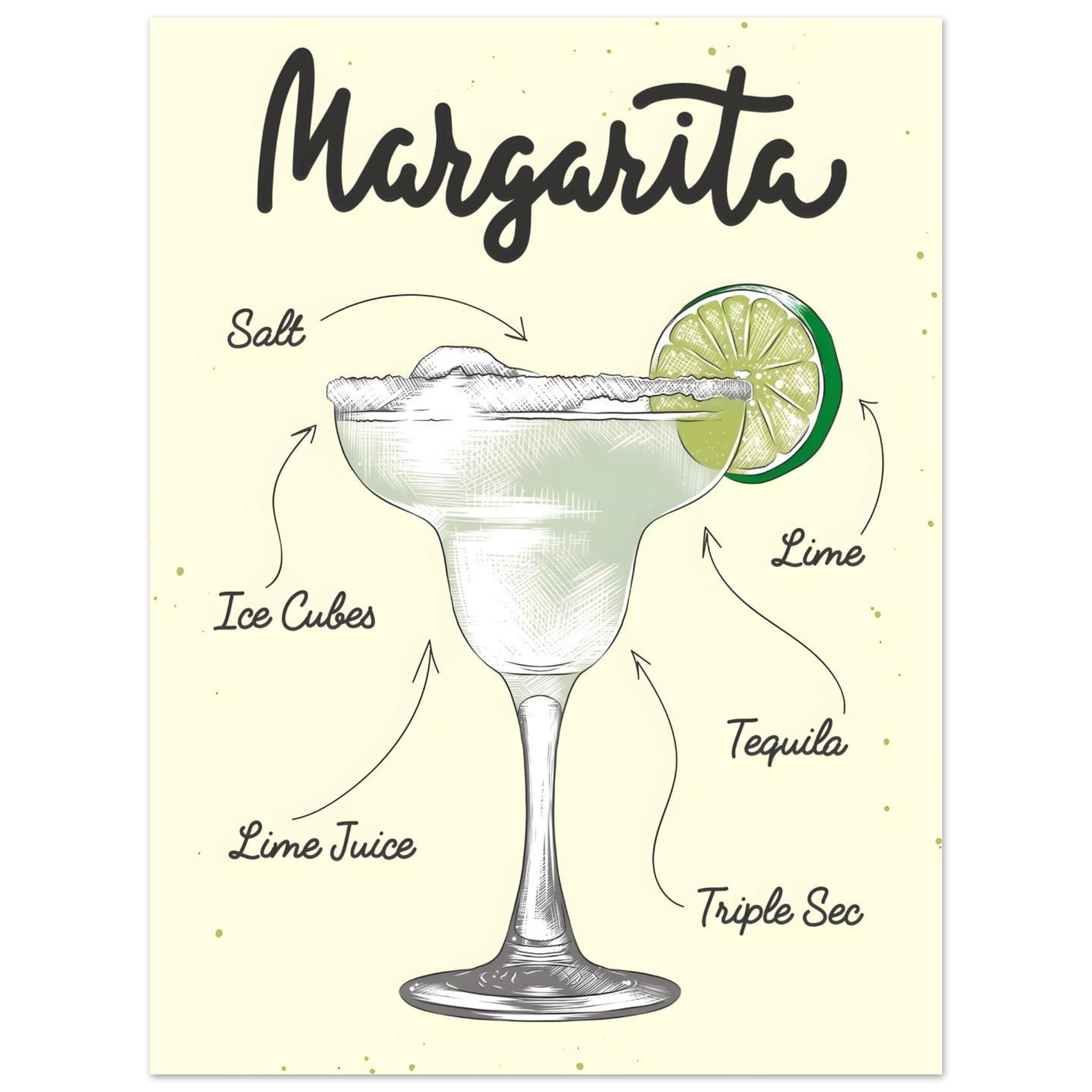 Artfulprints Margarita cocktail – Illustratie  poster 30x40 cm