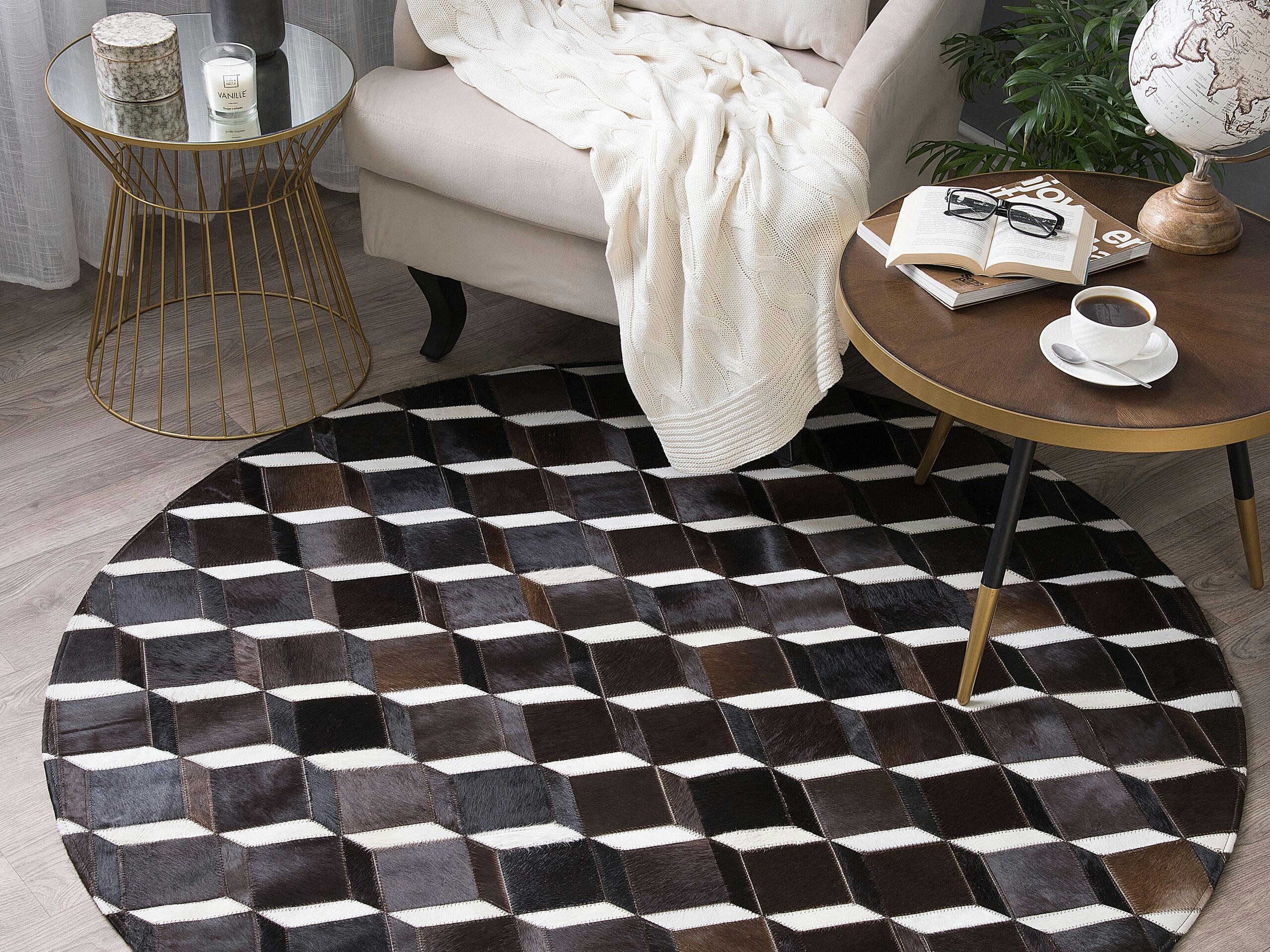 ALPKOY - Tapis rond en cuir marron D140cm