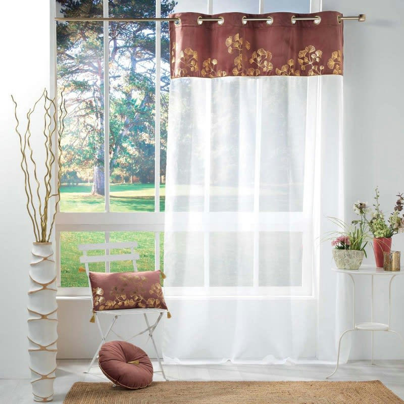 MILAROSE - Voilage effet velours et imprimé or polyester rose 240x140cm