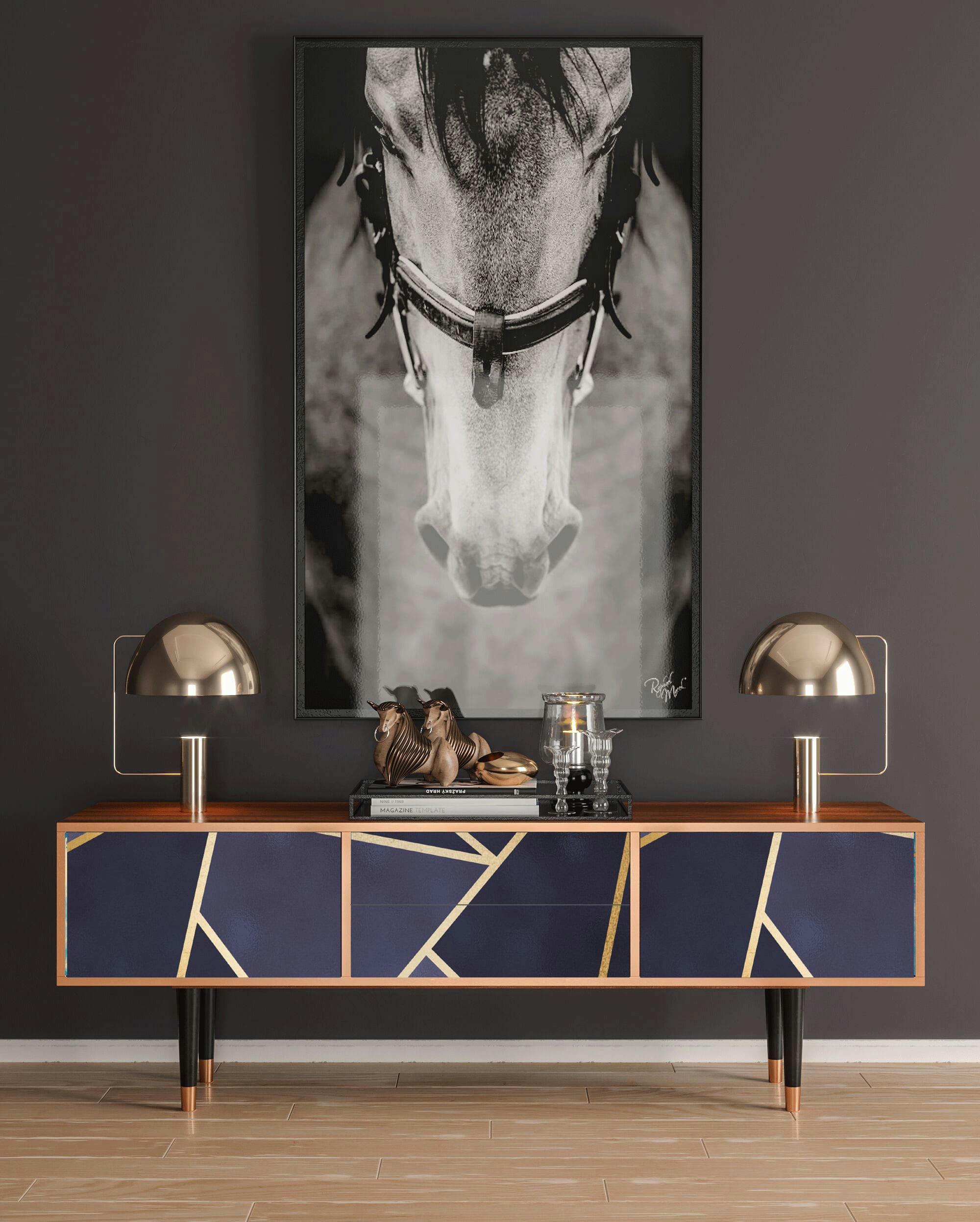 THE AMETHYST - Meuble TV  bleu 2 tiroirs et 2 portes L 170 cm