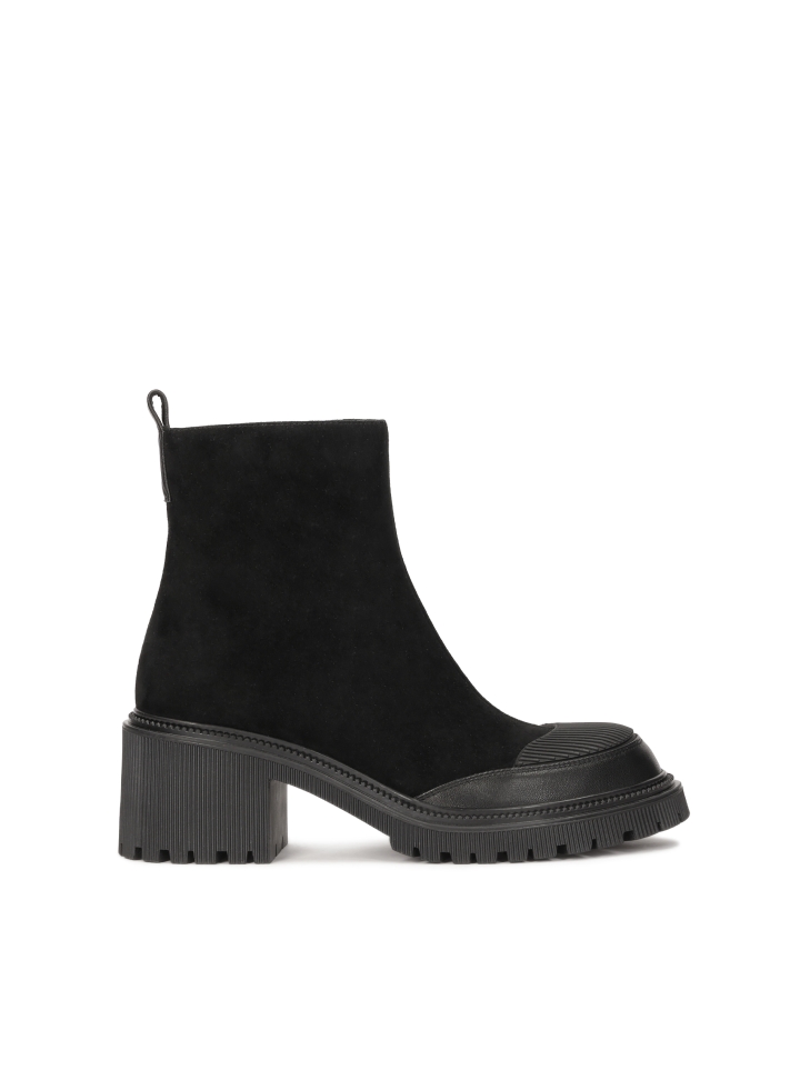 Black block ankle boots made of combined materials