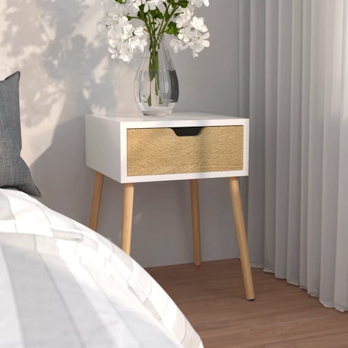 NNEVL Bedside Cabinet White & Sonoma Oak 40x40x56 cm Chipboard
