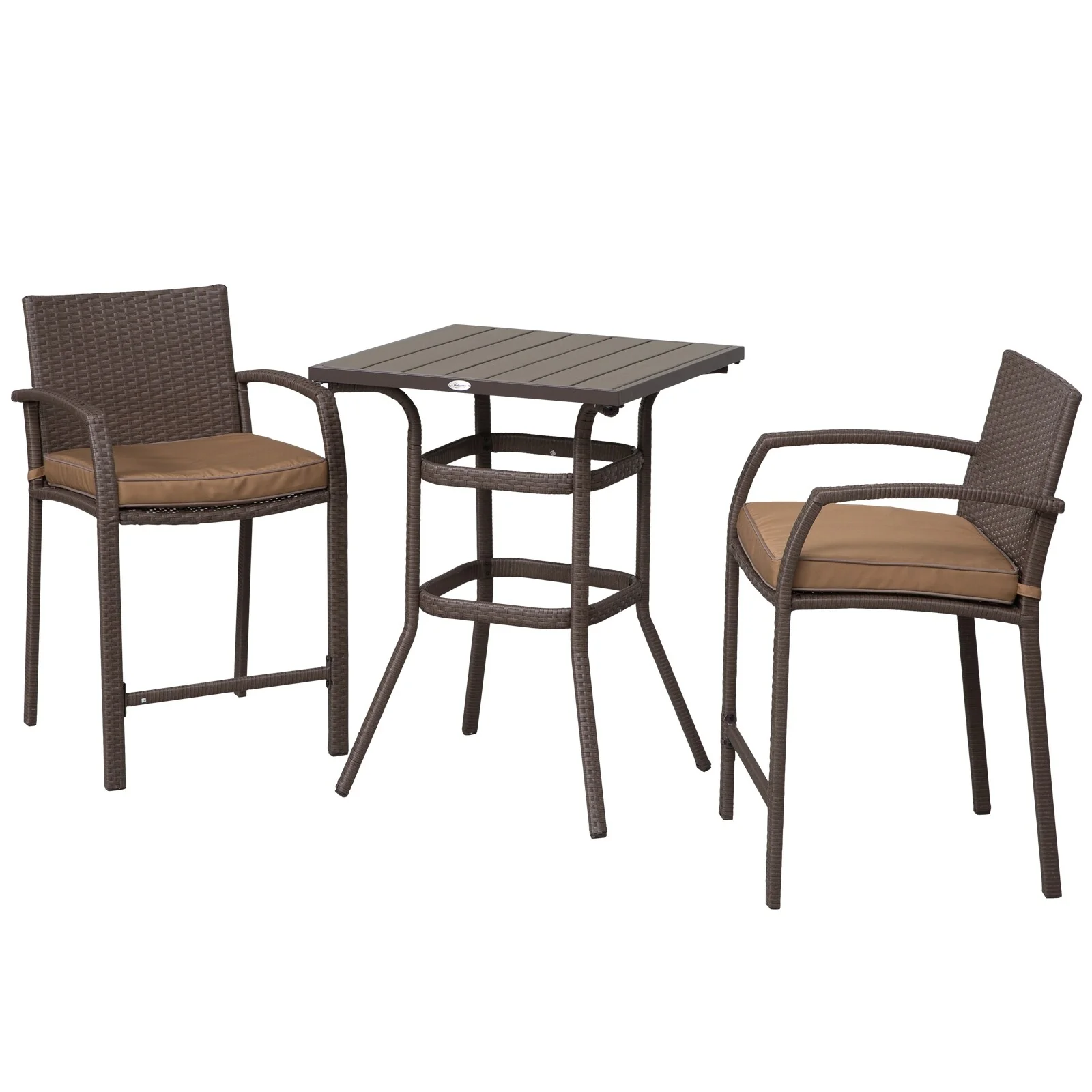 Outsunny 3-piece Outdoor PE Rattan Patio Bar Table Conversation Set