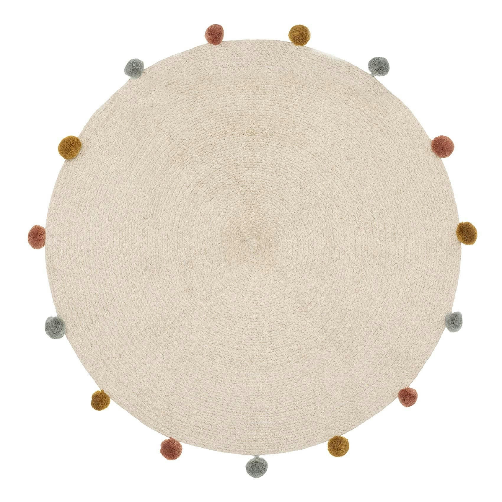 - Tapis rond en coton et pompons naturel 90 cm