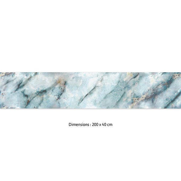 Crédence cuisine adhésive en vinyle effet marbre bleu, 200 x 40 cm, design raccordable