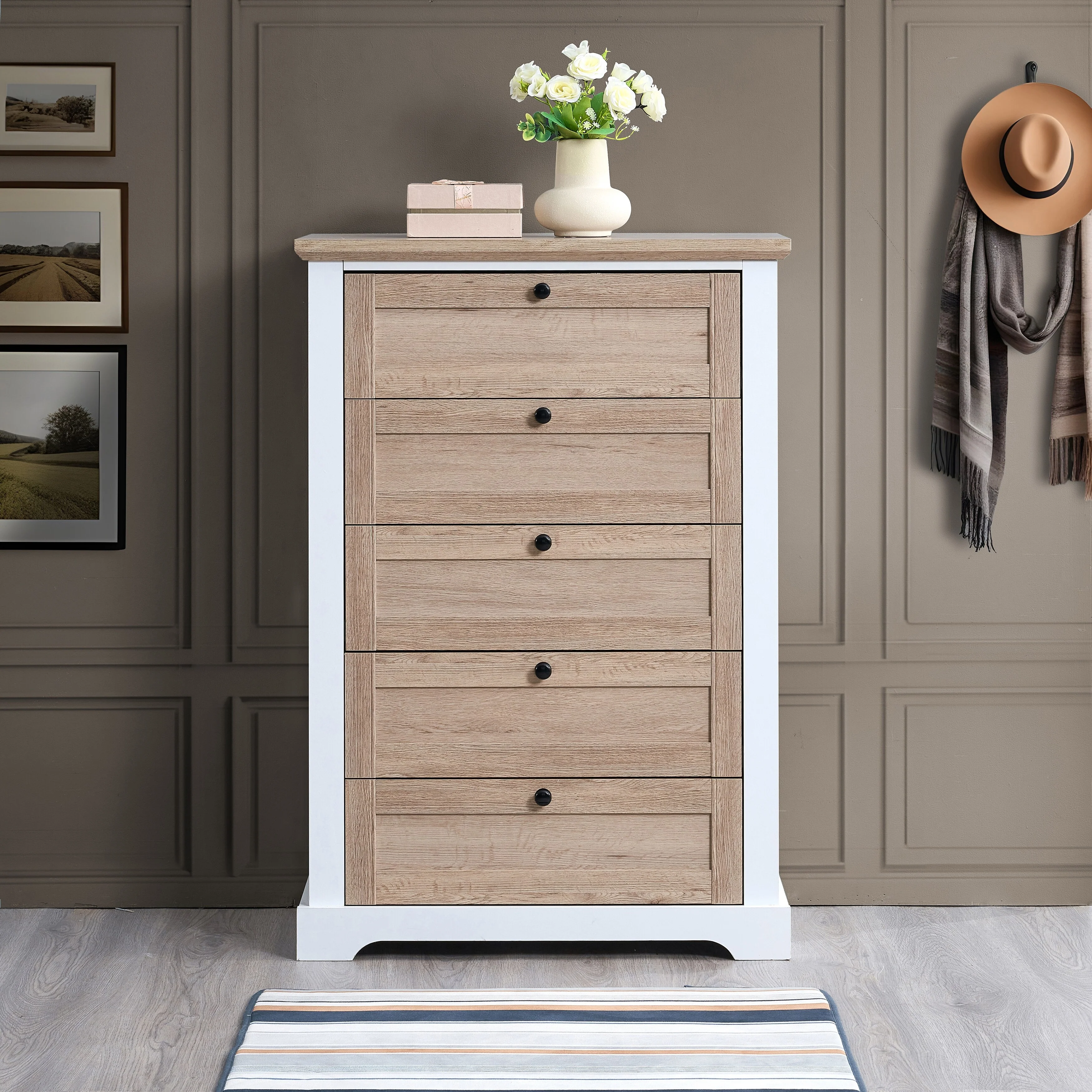 Tall 5-Drawer Vertical Chest with Interlock Drawer Feature for Bedroom, Easy Assembly
