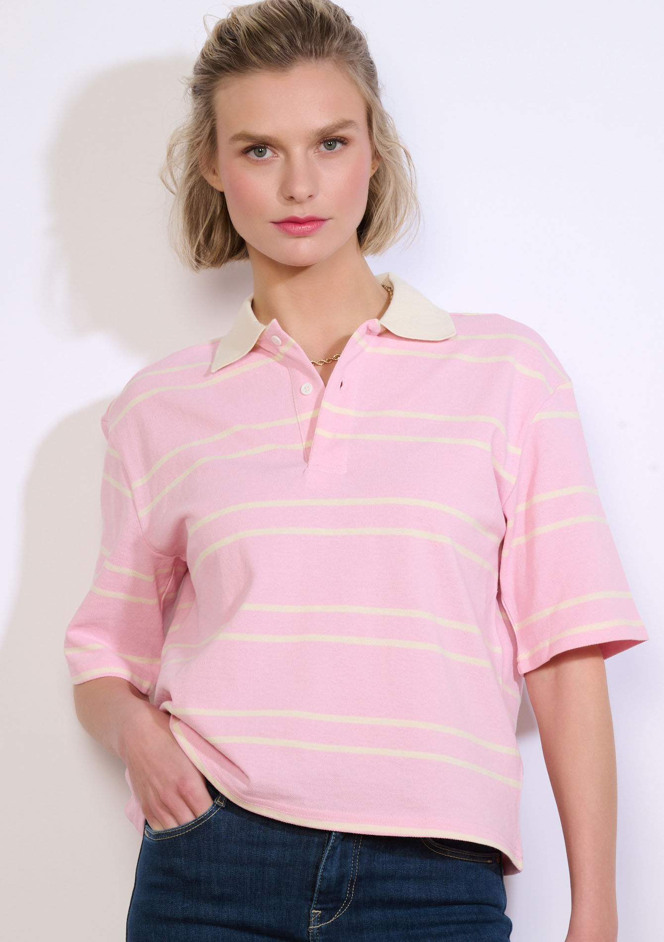 Gestreepte polo met korte mouw