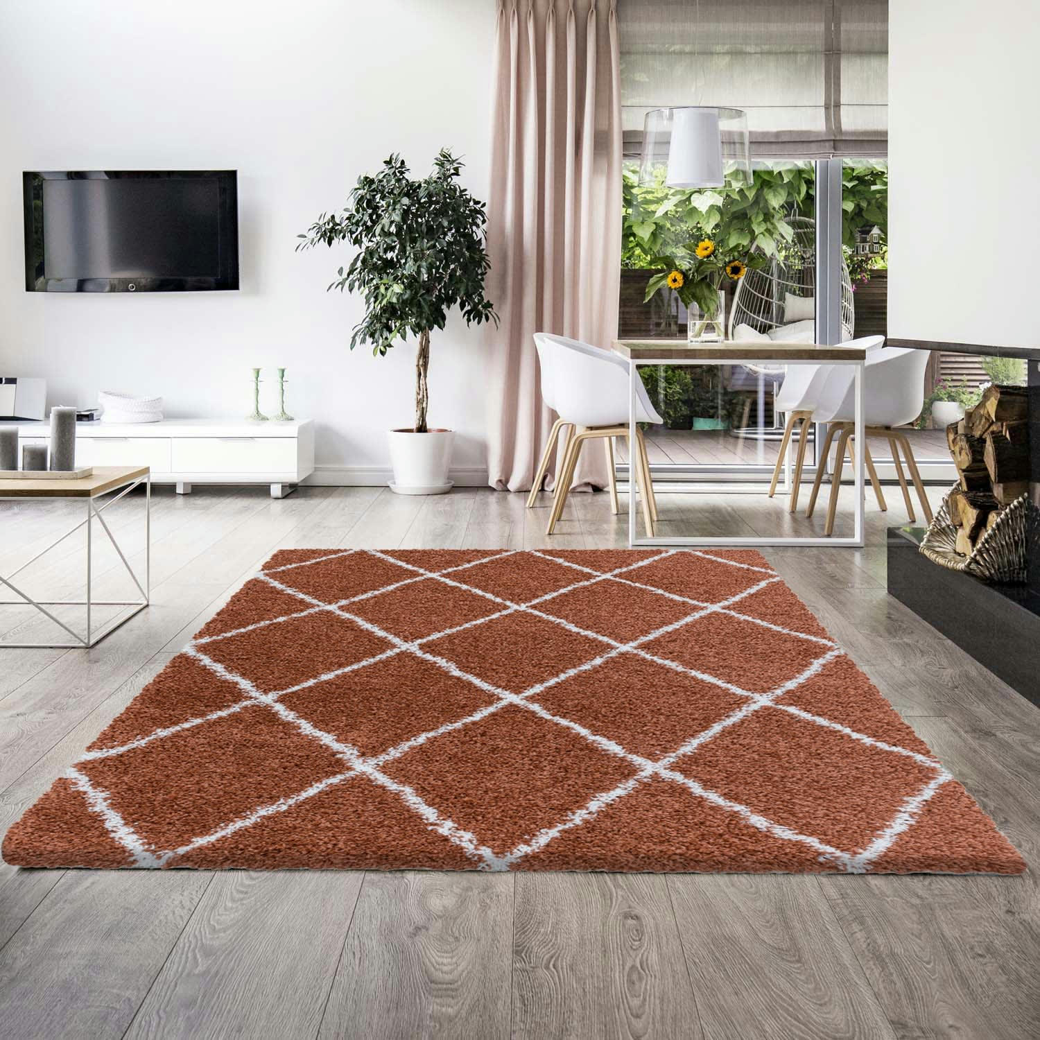 LOSANGES - Tapis de style géométrique terracotta et blanc 240x340cm