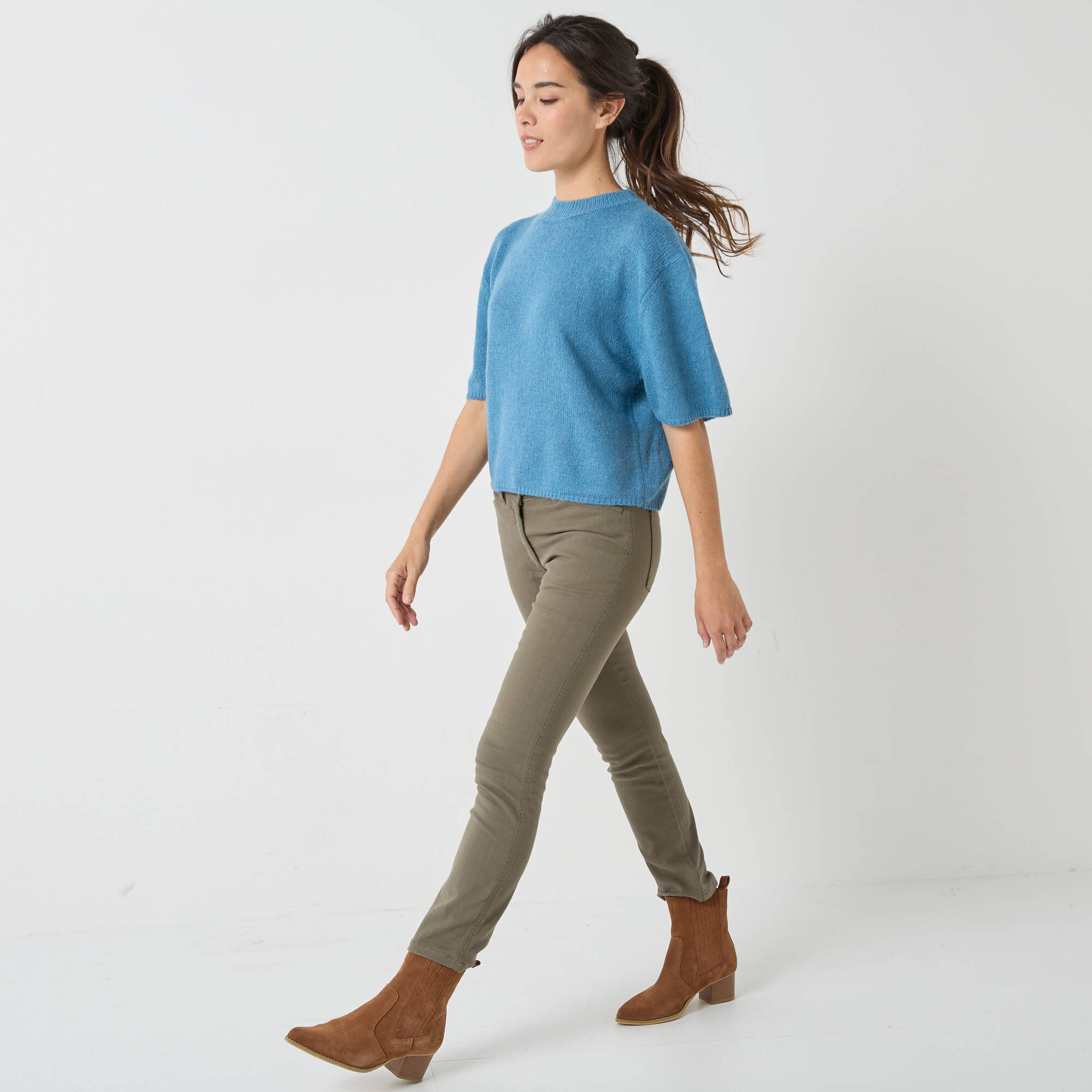 Pull loose manches coudes, laine et mohair mélangés