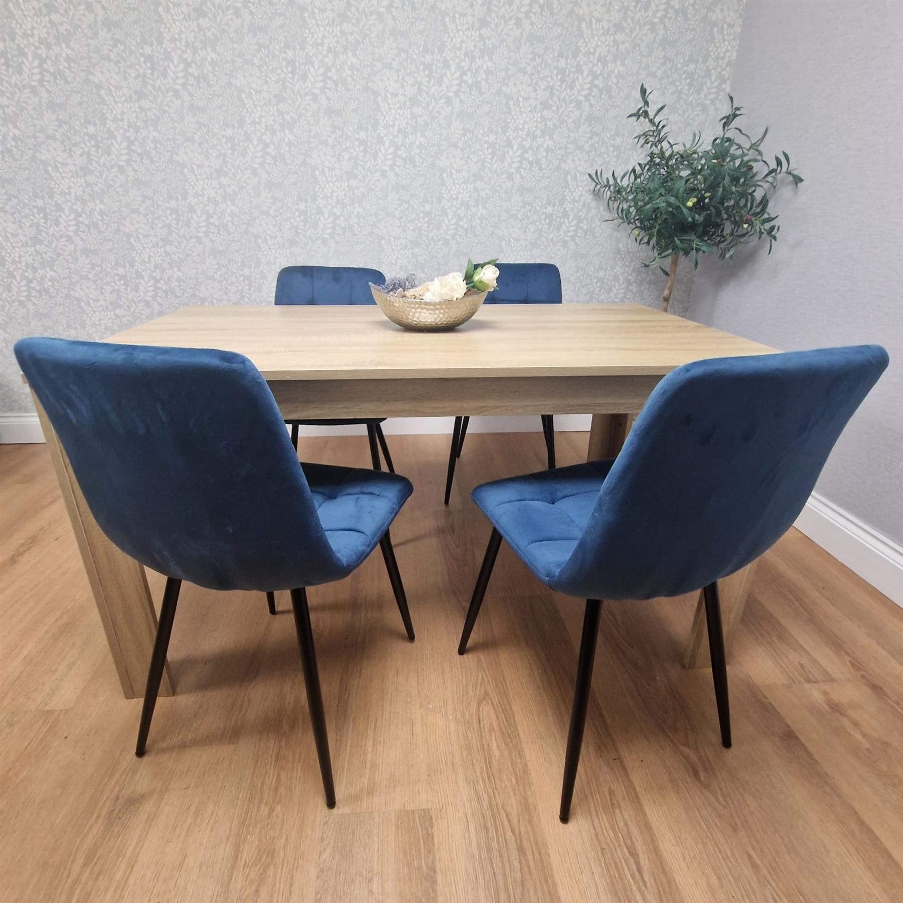 KOSY KOALA Modern Dining Table Set with 4 Blue Rocco Chairs Dining Room Furniture